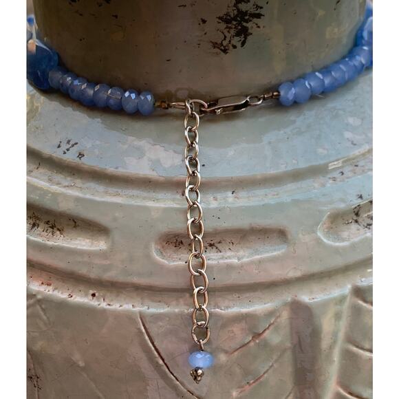 Sterling Silver, Pearl and Blue Chalcedony Necklace Vintage - Picture 6 of 7